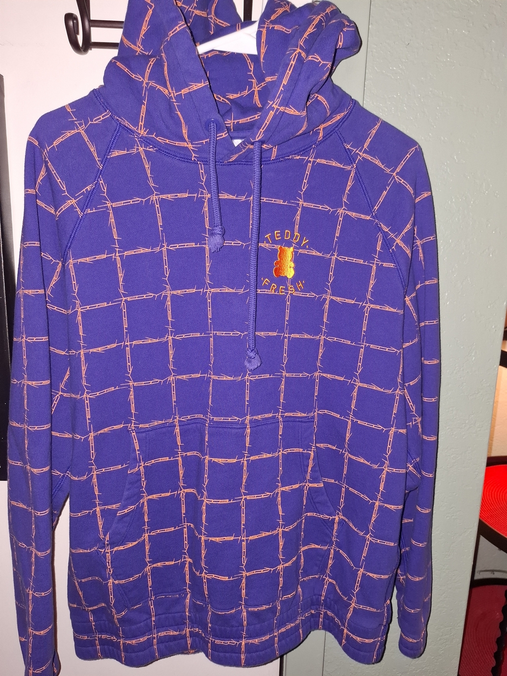 Teddy Fresh blue orange graphic print pullover hoodie logo size S regular
